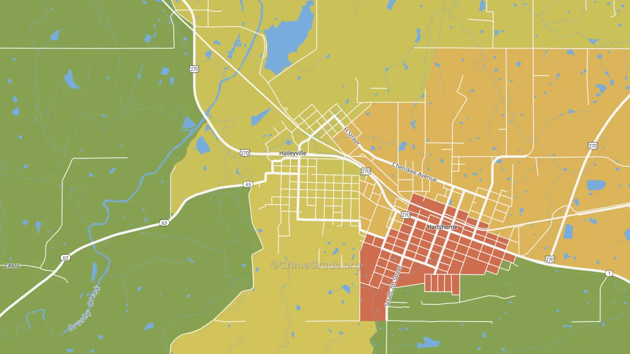 Haileyville, OK Map of Robbery Rates