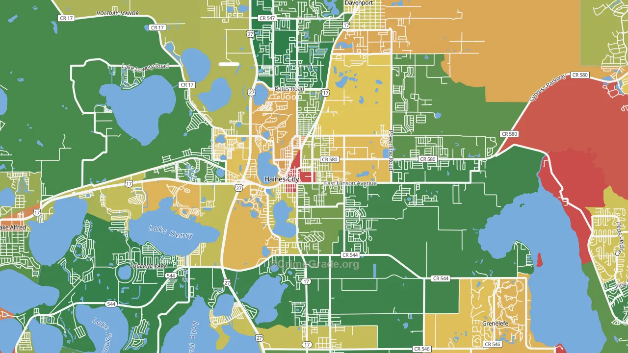 Haines City, FL Map of Robbery Rates