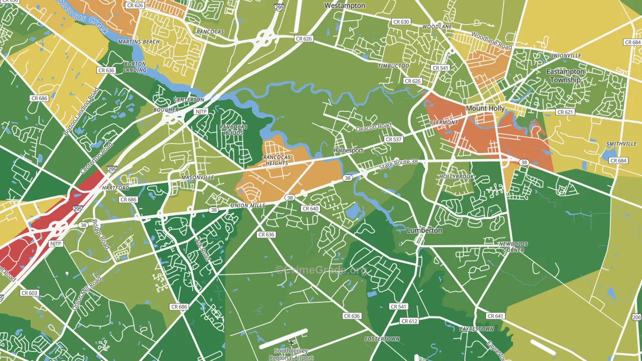 Hainesport, NJ Map of Robbery Rates