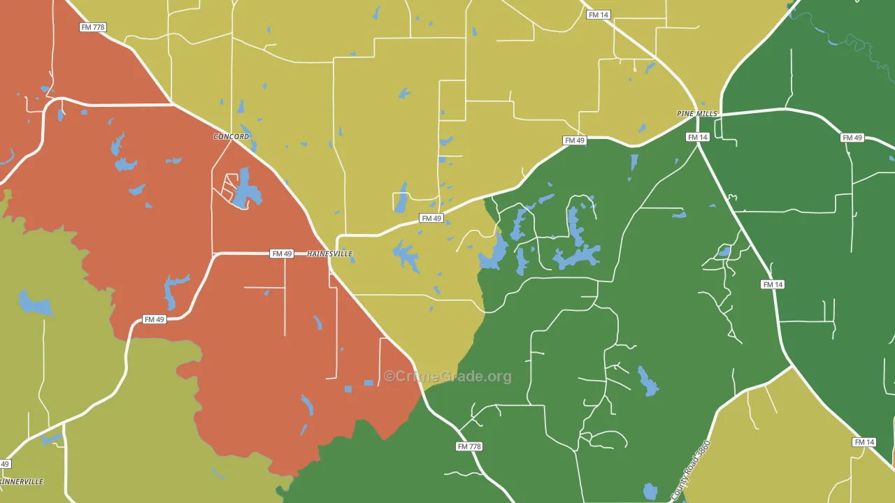 Hainesville, TX Map of Robbery Rates