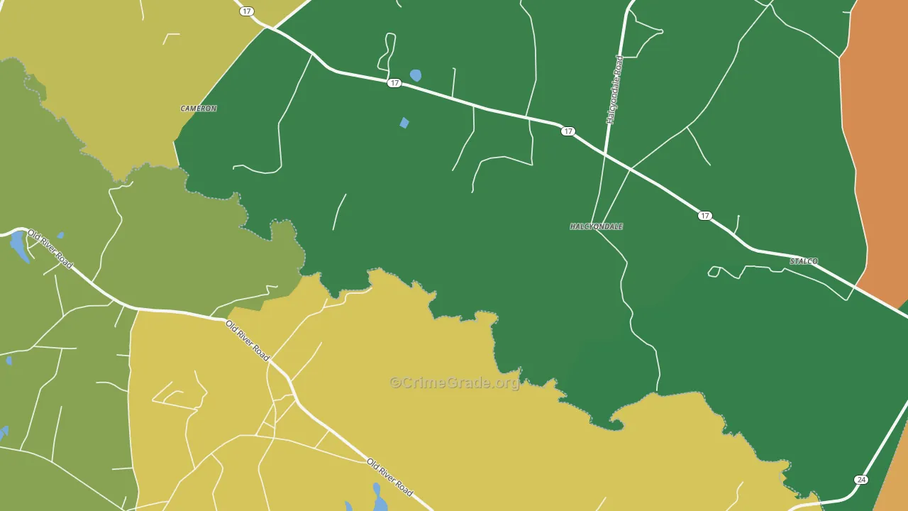 Halcyondale, GA Map of Robbery Rates