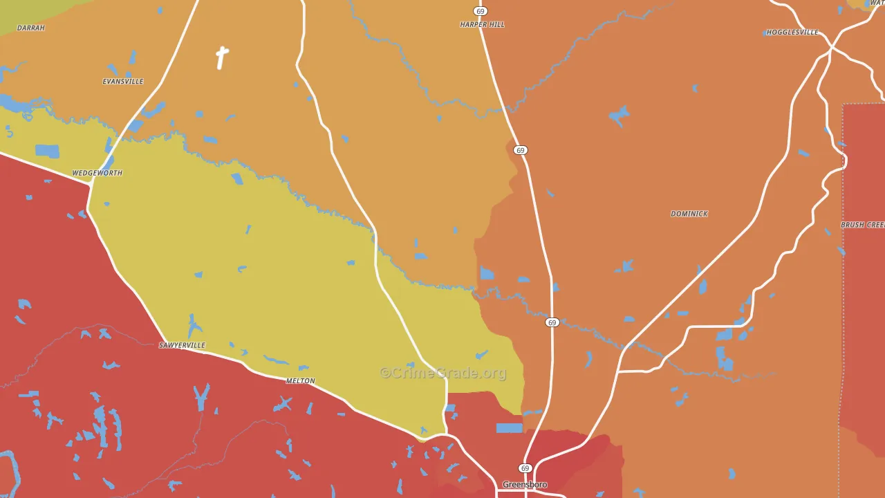 Hale County, AL Map of Robbery Rates