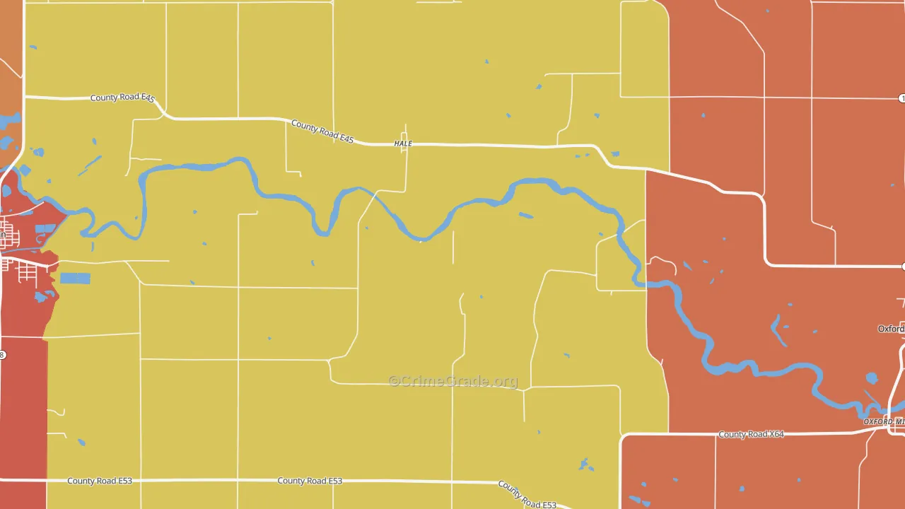 Hale, IA Map of Robbery Rates