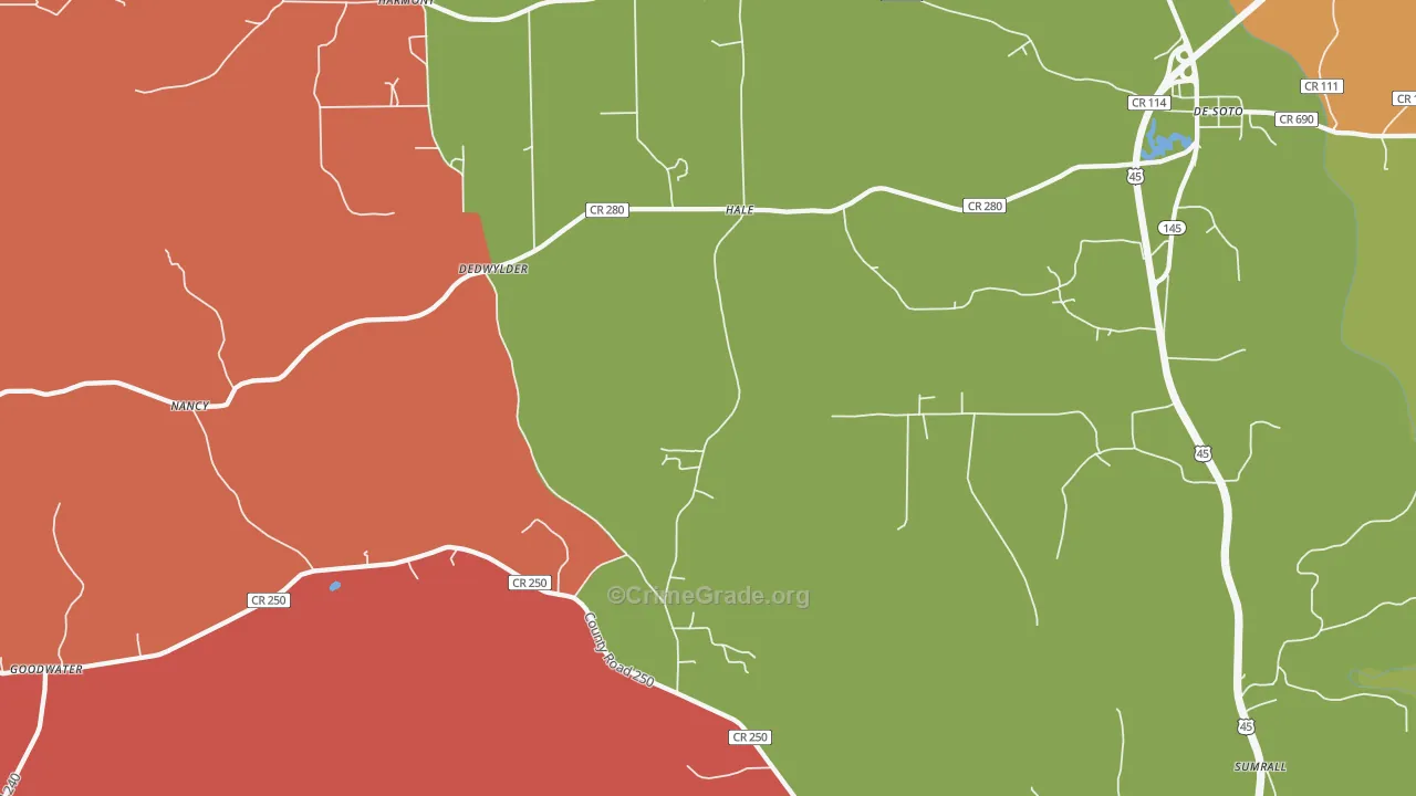 Hale, MS Map of Robbery Rates
