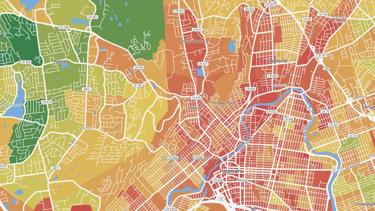 Haledon, NJ Map of Robbery Rates