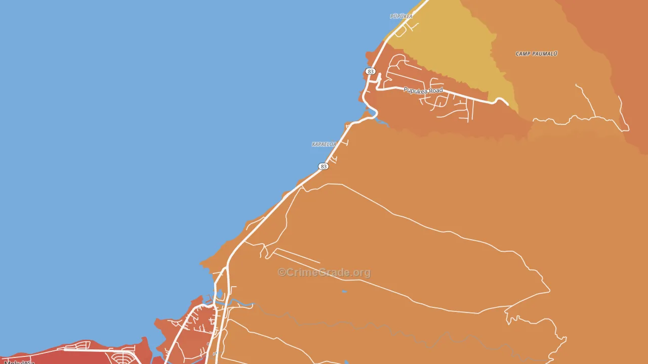 Haleiwa, HI Map of Robbery Rates