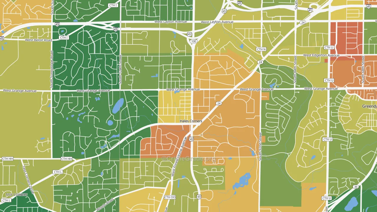 Hales Corners, WI Map of Robbery Rates