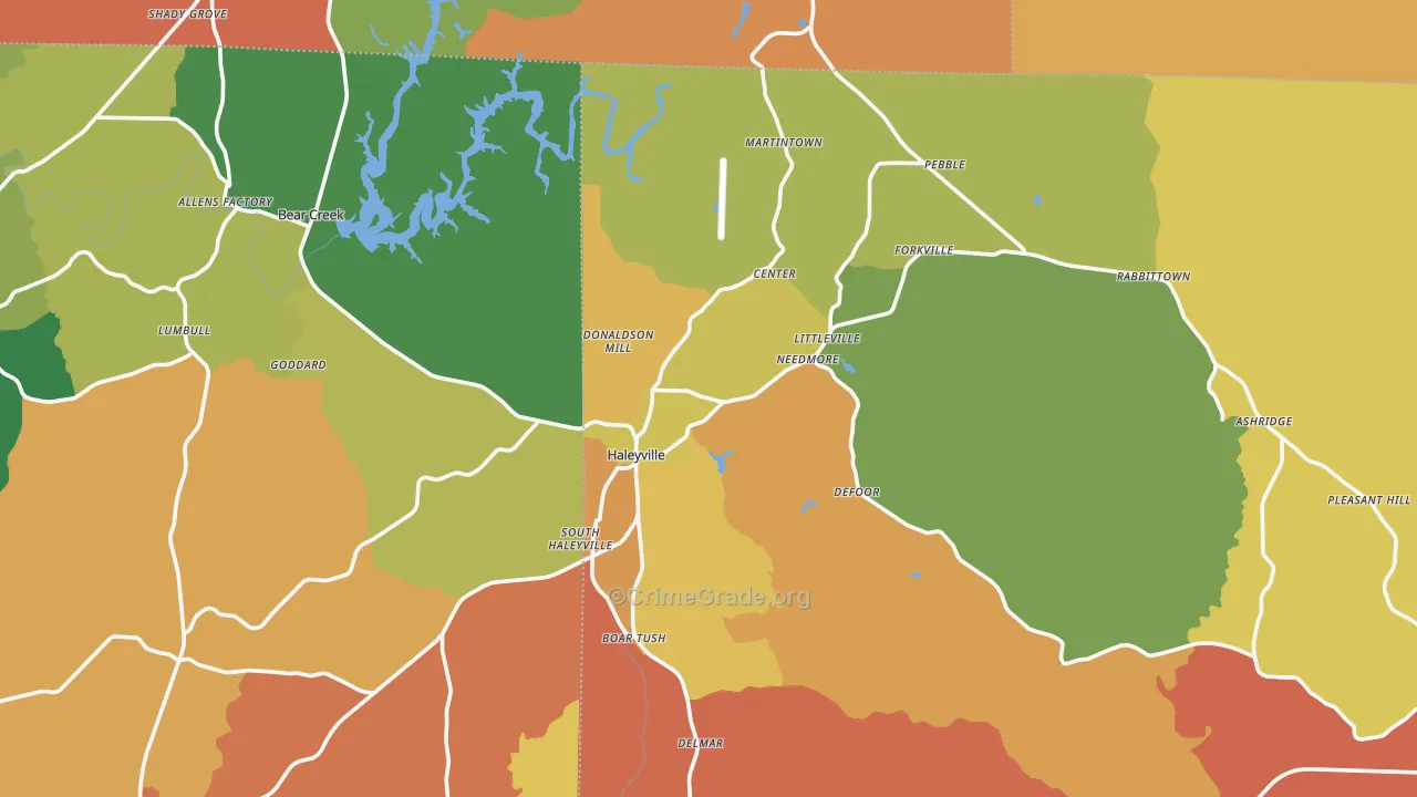 Haleyville, AL Map of Robbery Rates