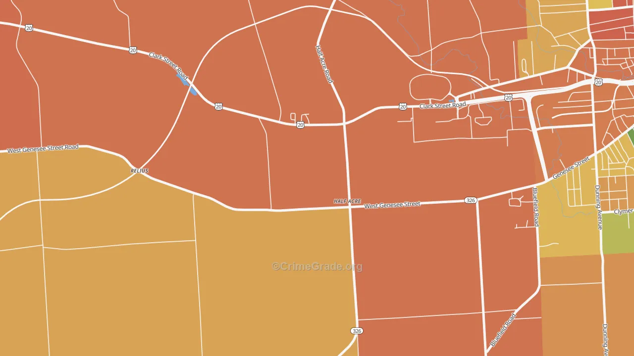 Half Acre, NY Map of Robbery Rates