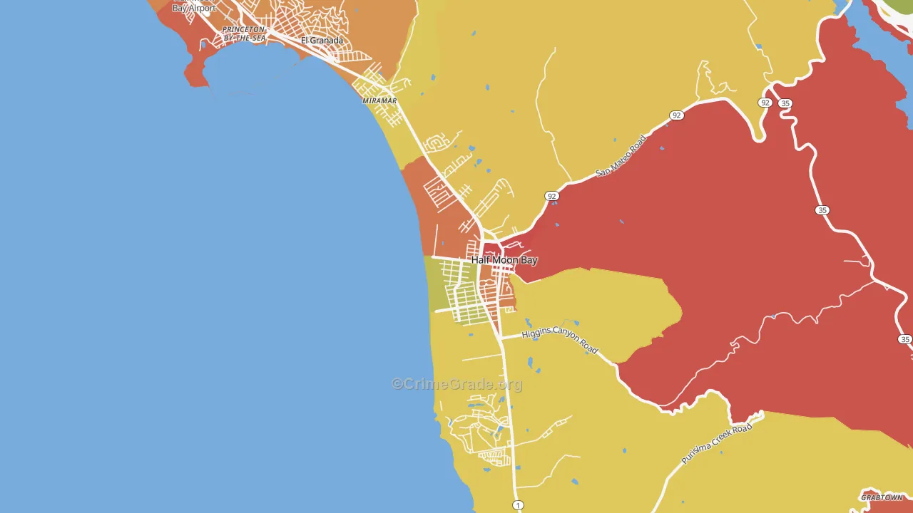 Half Moon Bay, CA Map of Robbery Rates