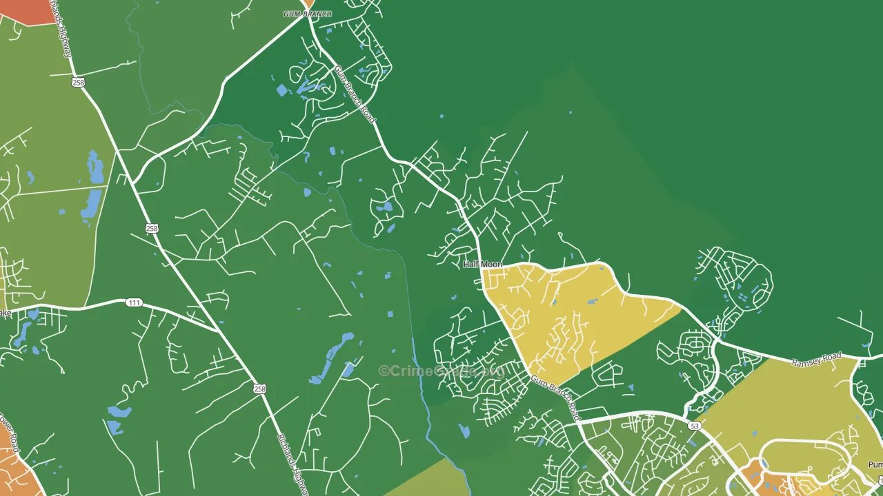 Half Moon, NC Map of Robbery Rates