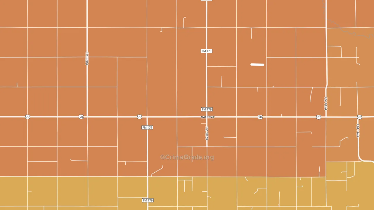 Halfway, TX Map of Robbery Rates