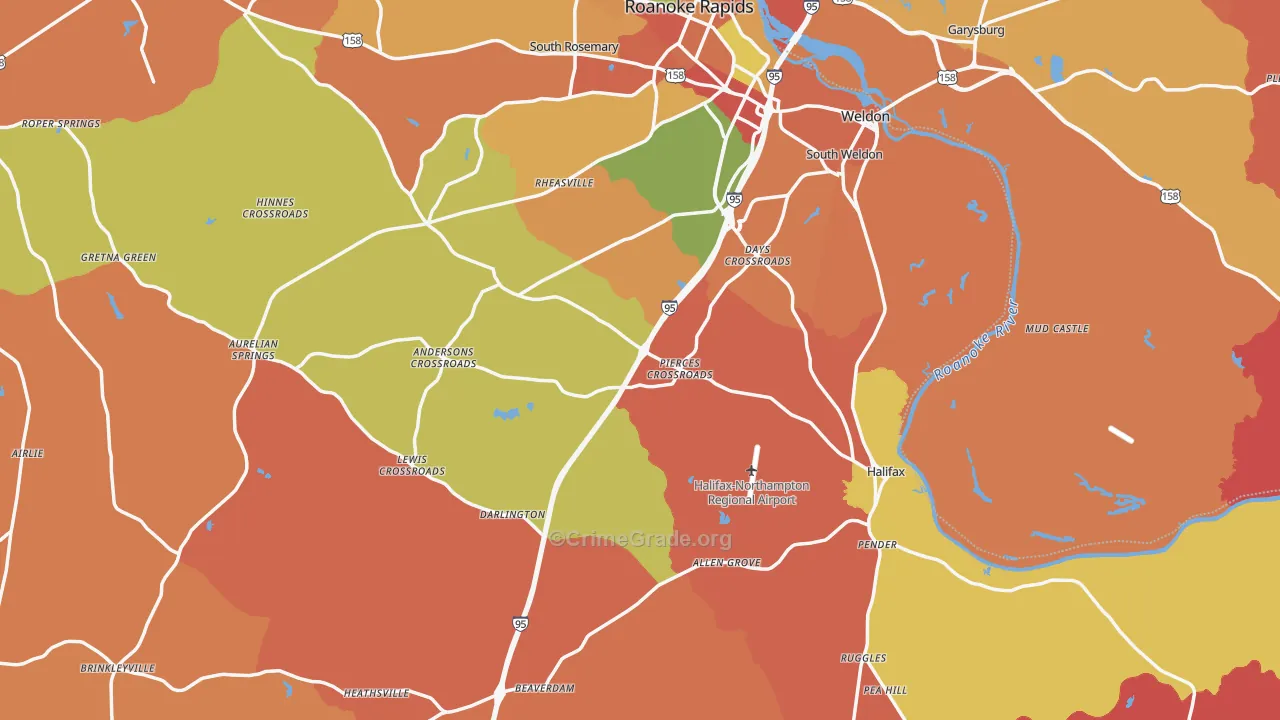 Halifax County, NC Map of Robbery Rates