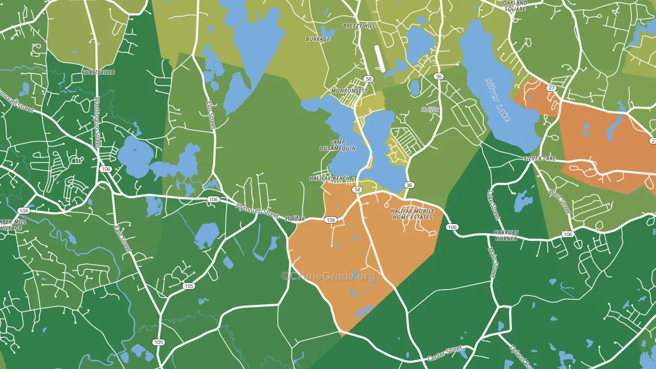 Halifax, MA Map of Robbery Rates