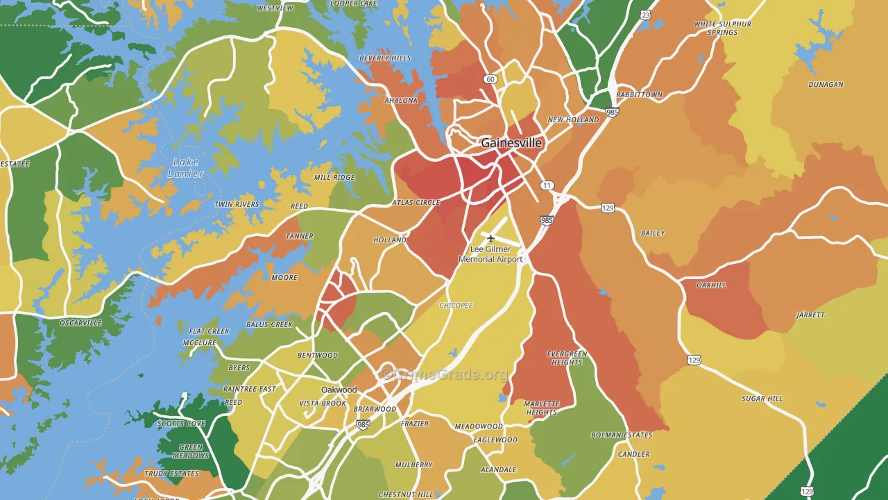 Hall County, GA Map of Robbery Rates