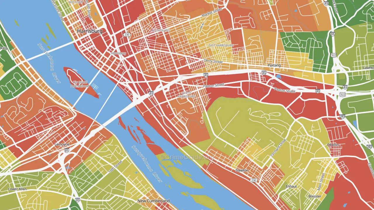 Hall Manor, Harrisburg, PA Map of Robbery Rates