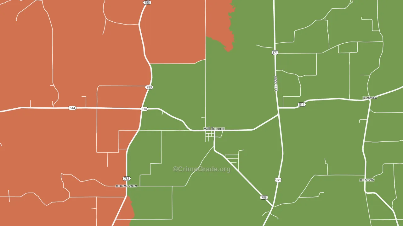 Hall Summit, LA Map of Robbery Rates