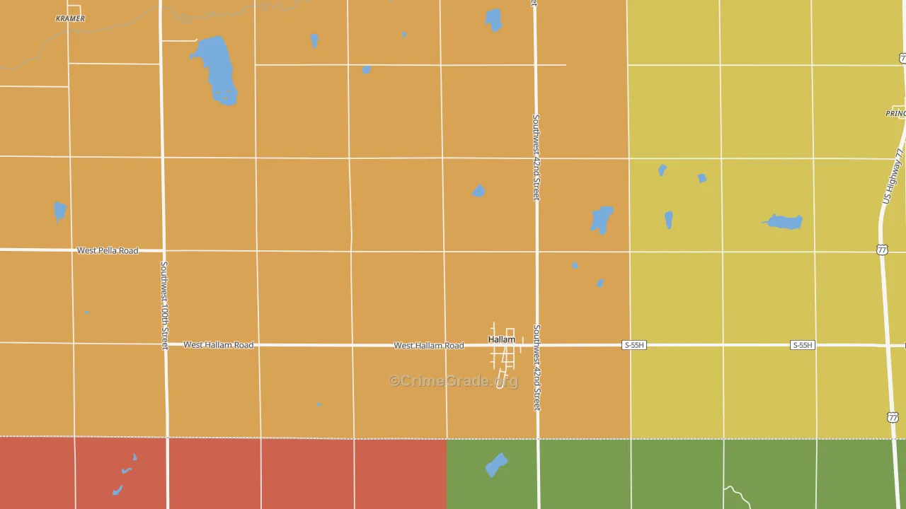 Hallam, NE Map of Robbery Rates