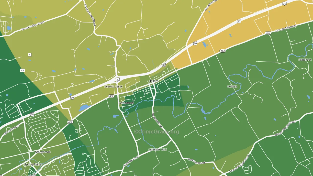 Hallam, PA Map of Robbery Rates