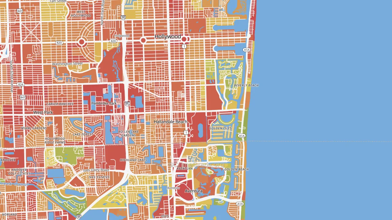 Hallandale Beach, FL Map of Robbery Rates