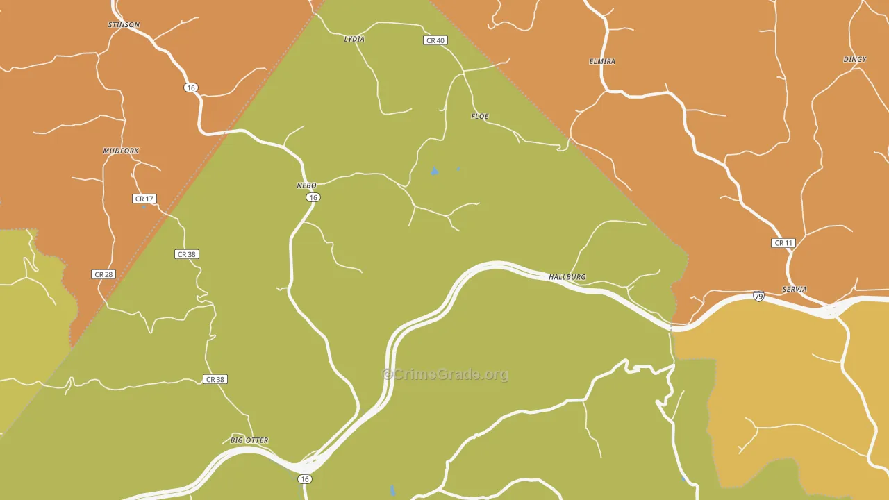 Hallburg, WV Map of Robbery Rates