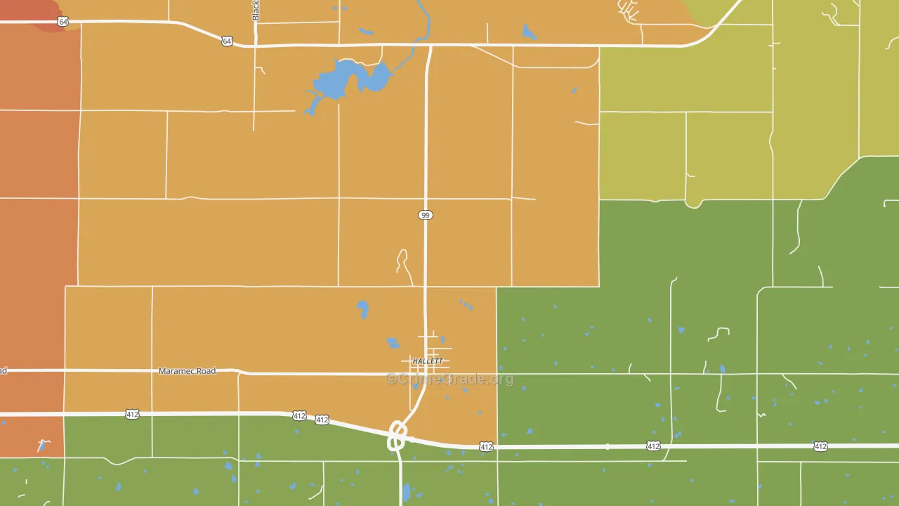 Hallett, OK Map of Robbery Rates