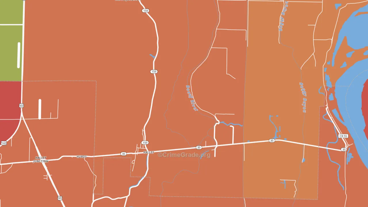 Halley, AR Map of Robbery Rates