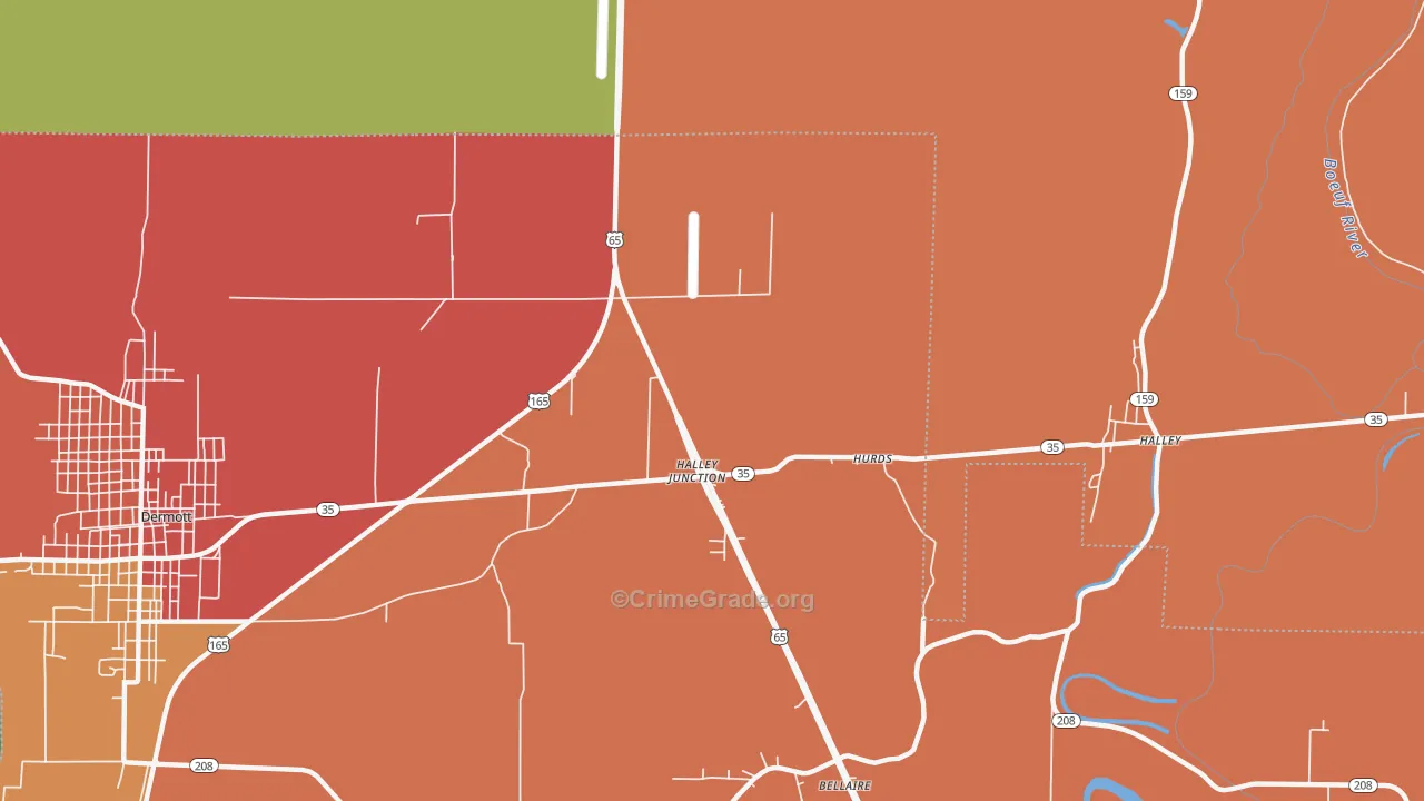 Halley Junction, AR Map of Robbery Rates