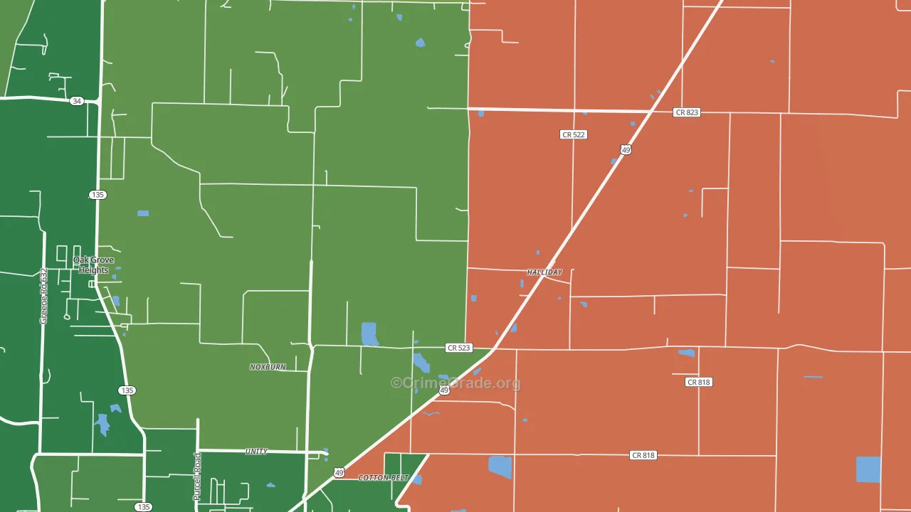 Halliday, AR Map of Robbery Rates