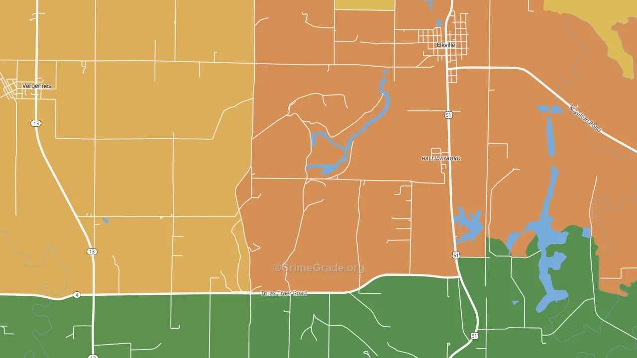 Hallidayboro, IL Map of Robbery Rates