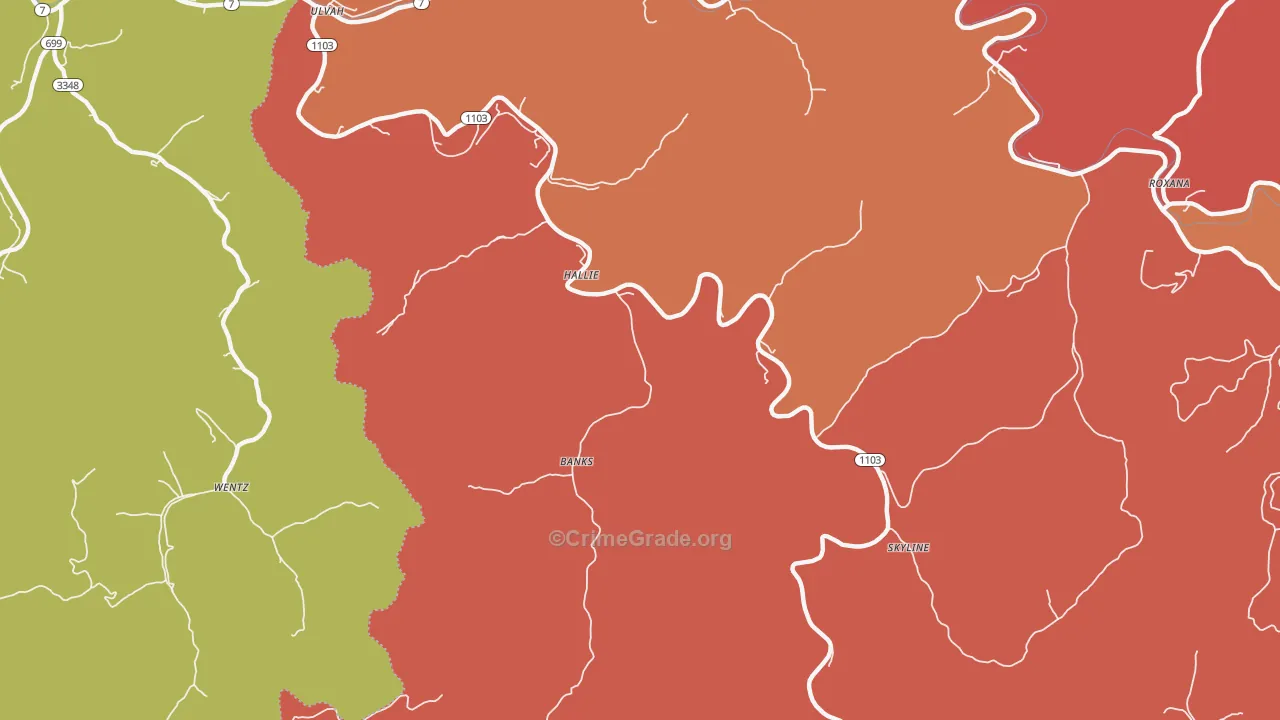 Hallie, KY Map of Robbery Rates