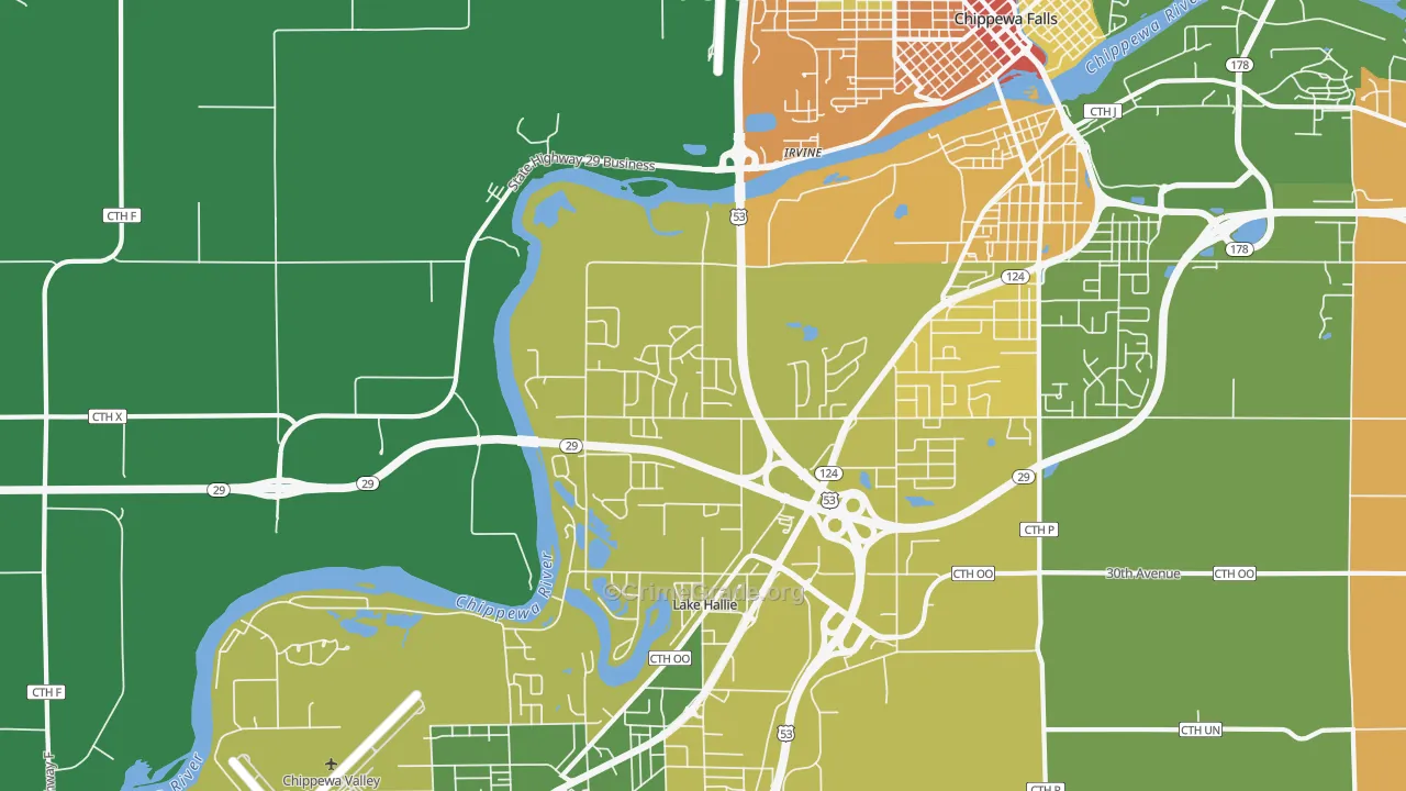 Hallie, WI Map of Robbery Rates