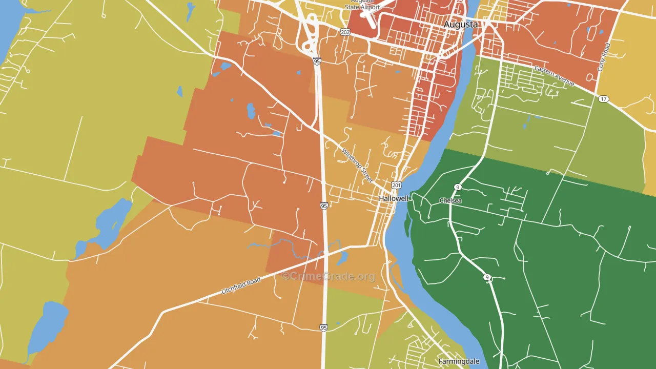 Hallowell, ME Map of Robbery Rates