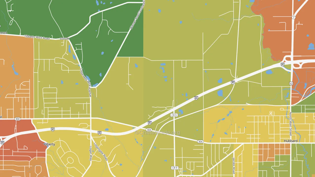 Halls Corners, OH Map of Robbery Rates