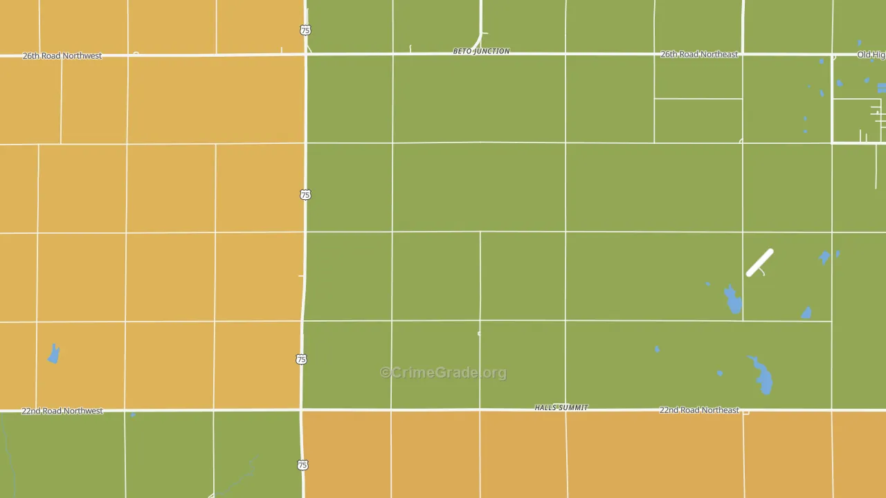 Halls Summit, KS Map of Robbery Rates
