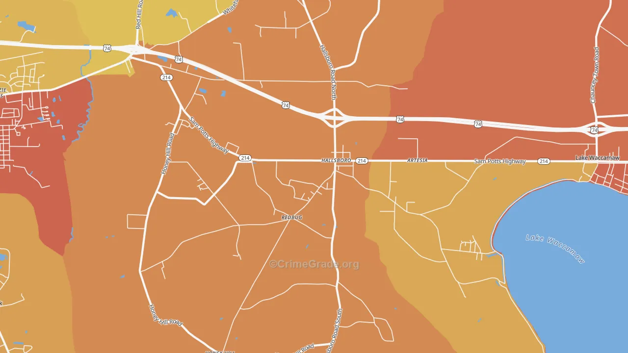 Hallsboro, NC Map of Robbery Rates