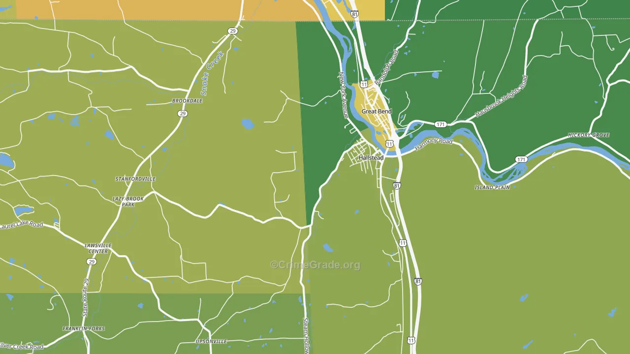 Hallstead, PA Map of Robbery Rates