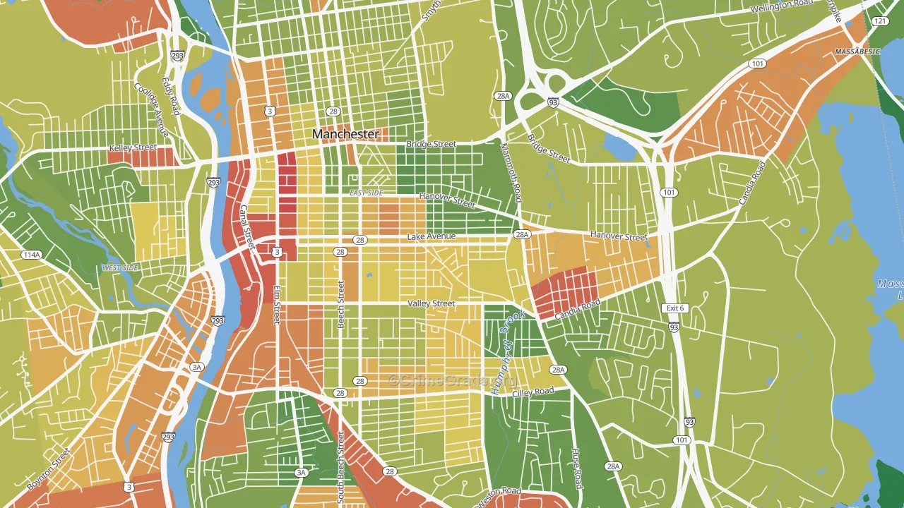 Hallsville, Manchester, NH Map of Robbery Rates