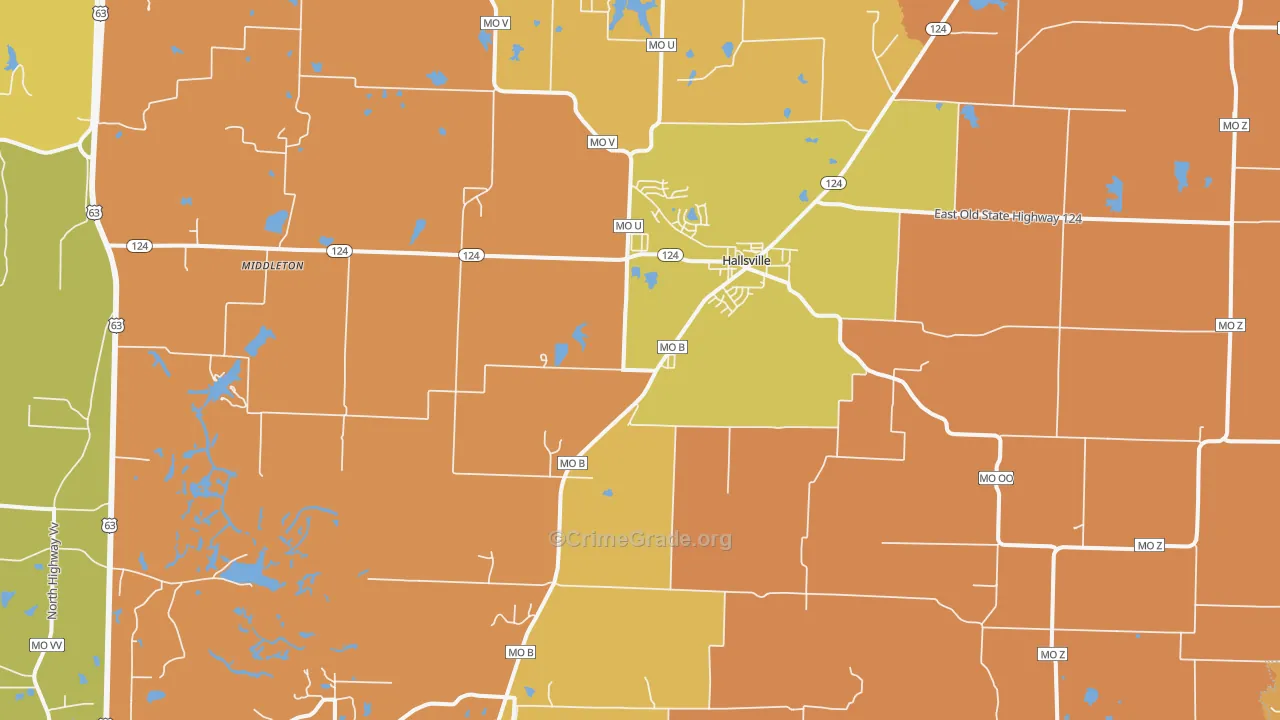 Hallsville, MO Map of Robbery Rates