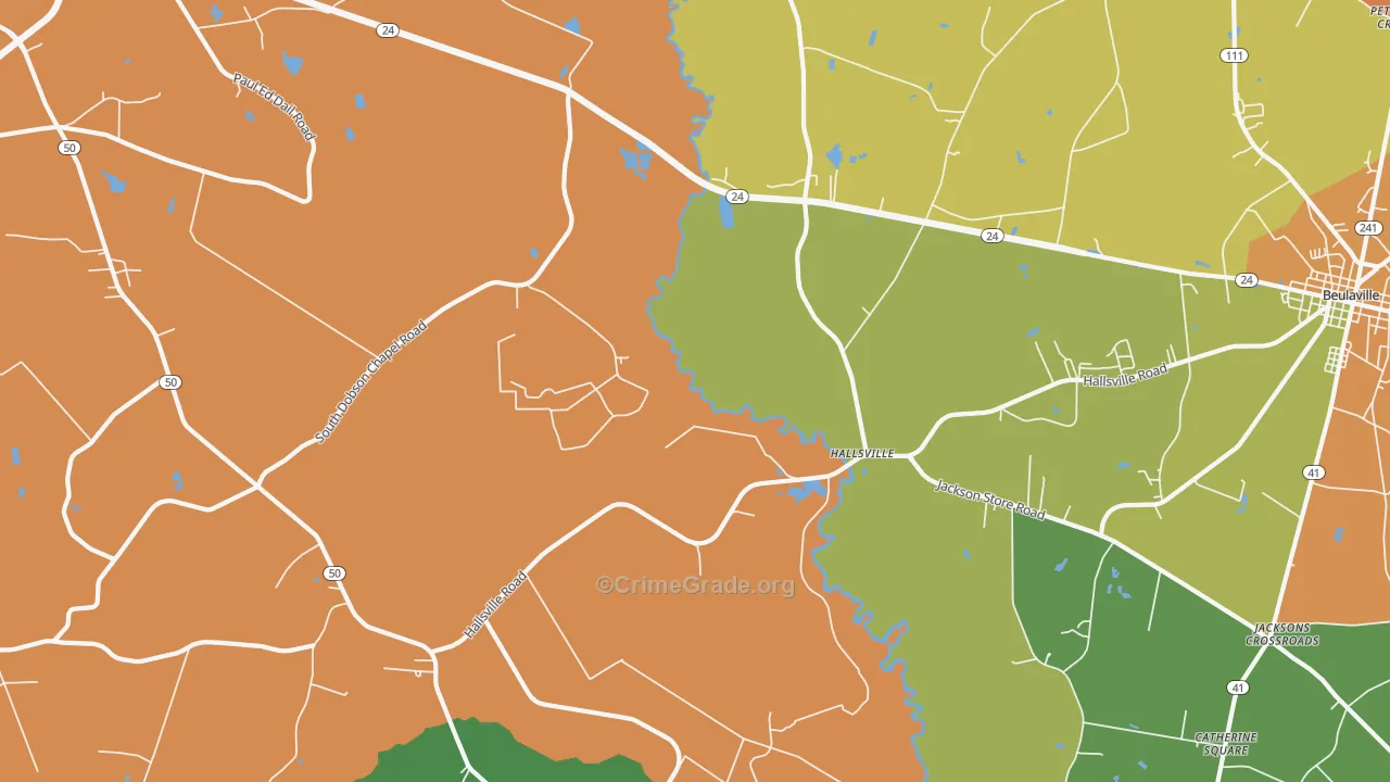 Hallsville, NC Map of Robbery Rates