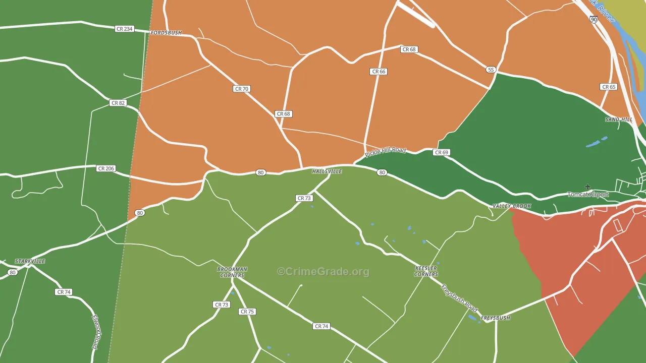 Hallsville, NY Map of Robbery Rates
