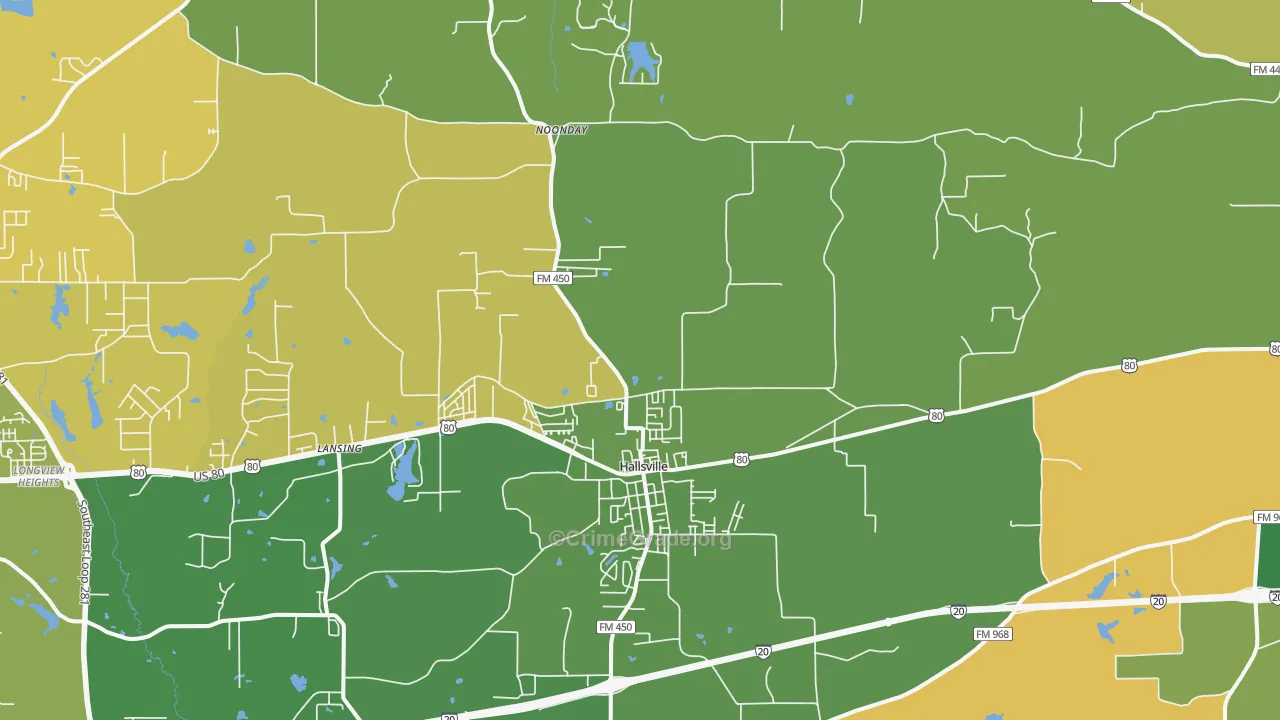 Hallsville, TX Map of Robbery Rates