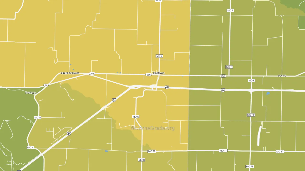 Halltown, MO Map of Robbery Rates