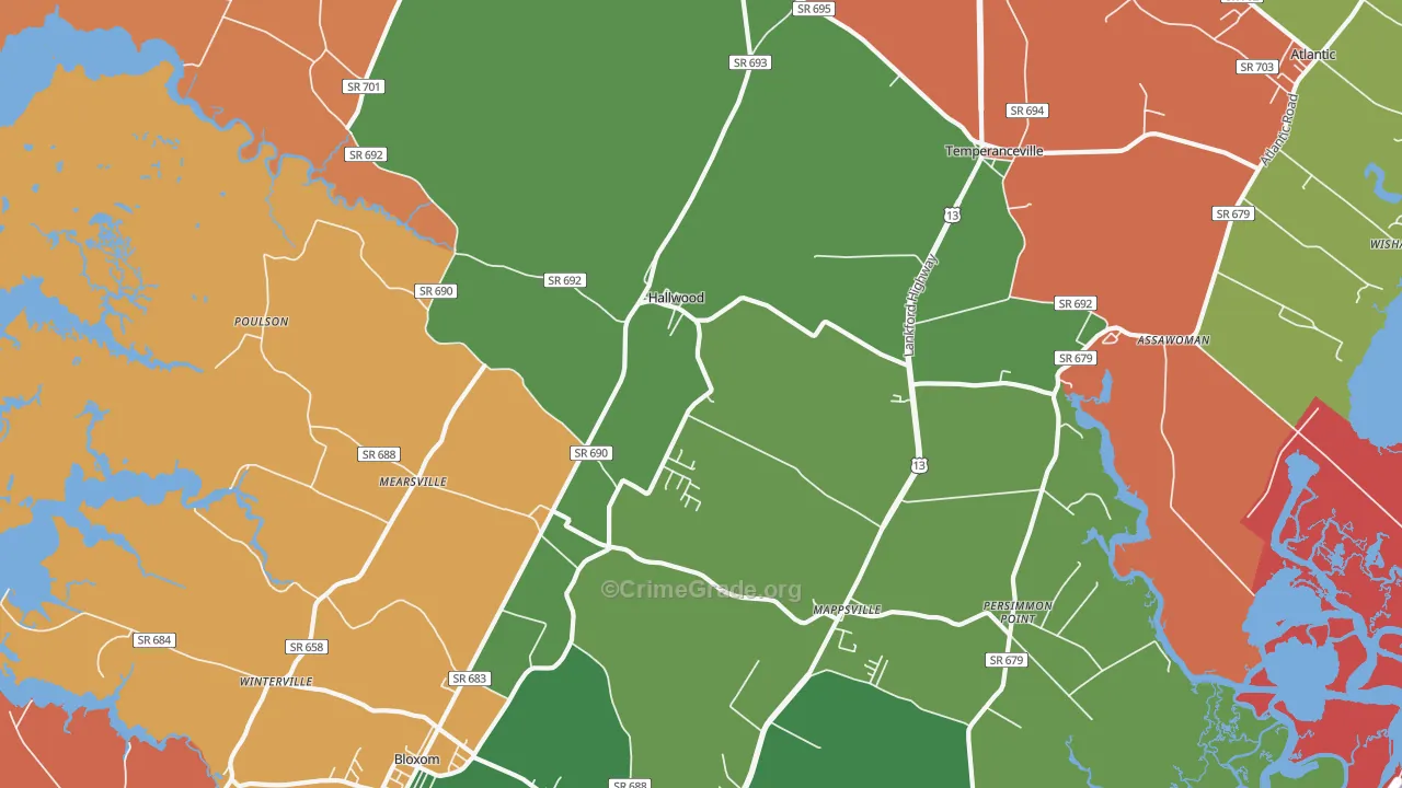 Hallwood, VA Map of Robbery Rates