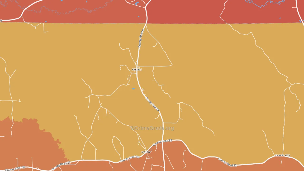 Halsell, AL Map of Robbery Rates