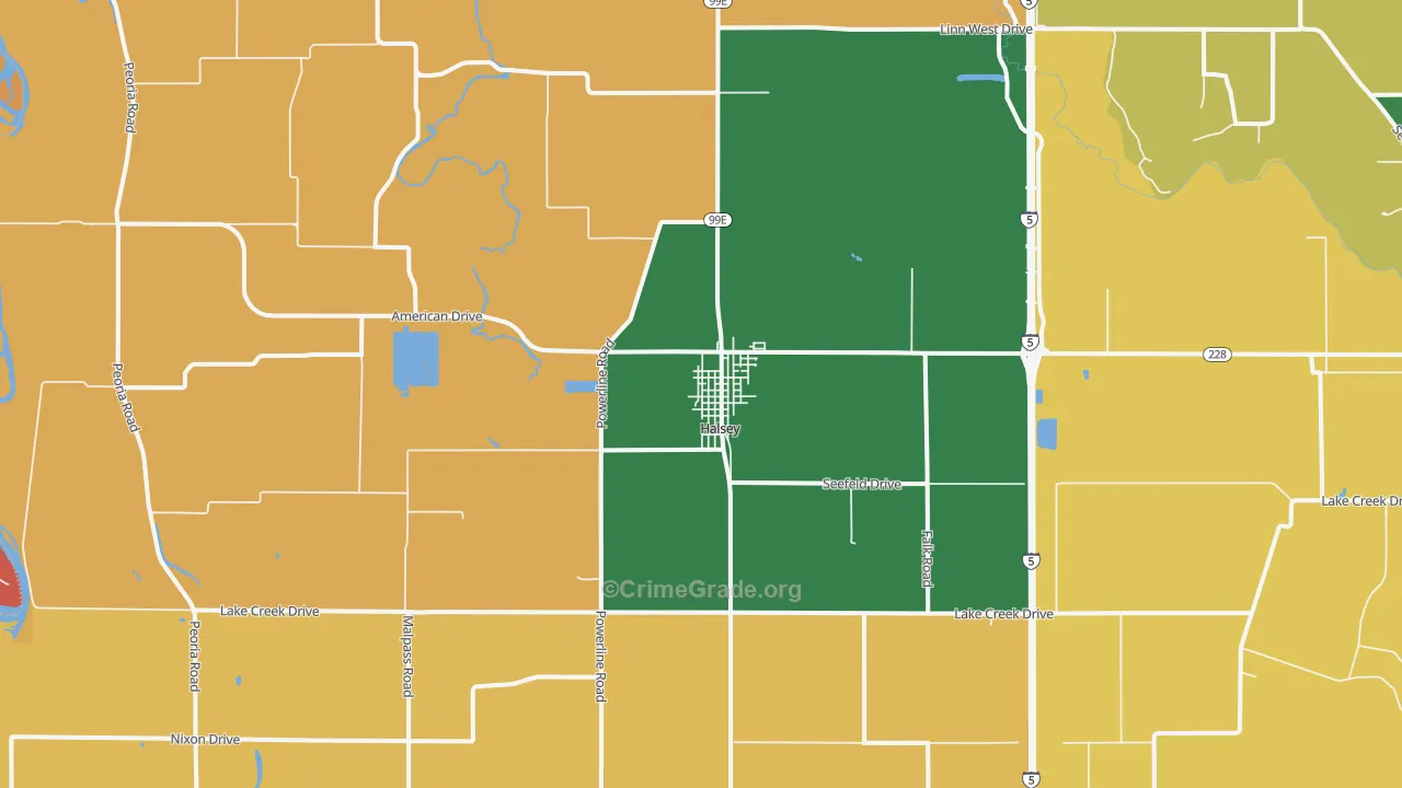Halsey, OR Map of Robbery Rates