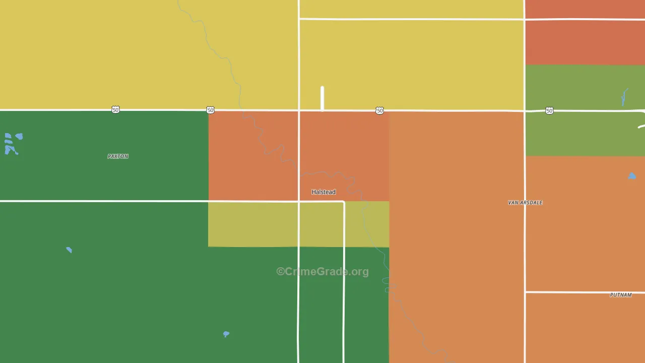 Halstead, KS Map of Robbery Rates