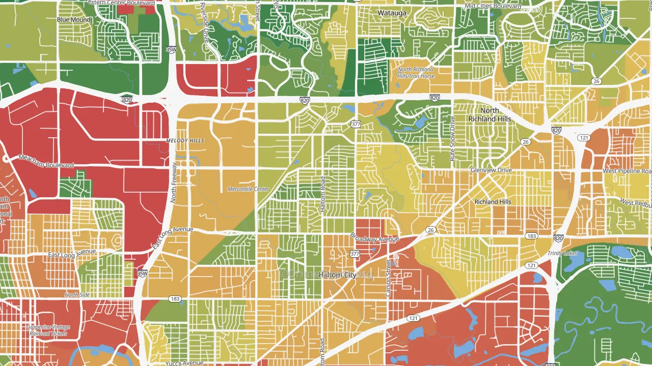 Haltom City, TX Map of Robbery Rates