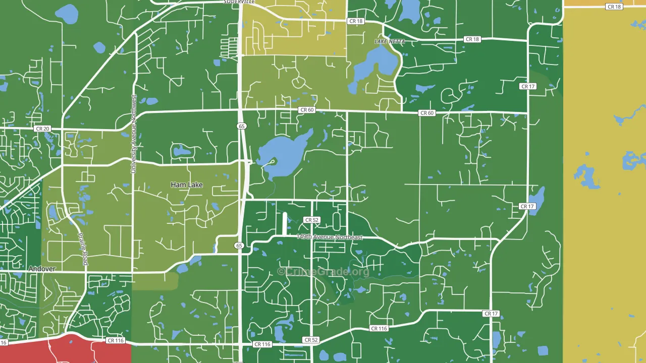 Ham Lake, MN Map of Robbery Rates