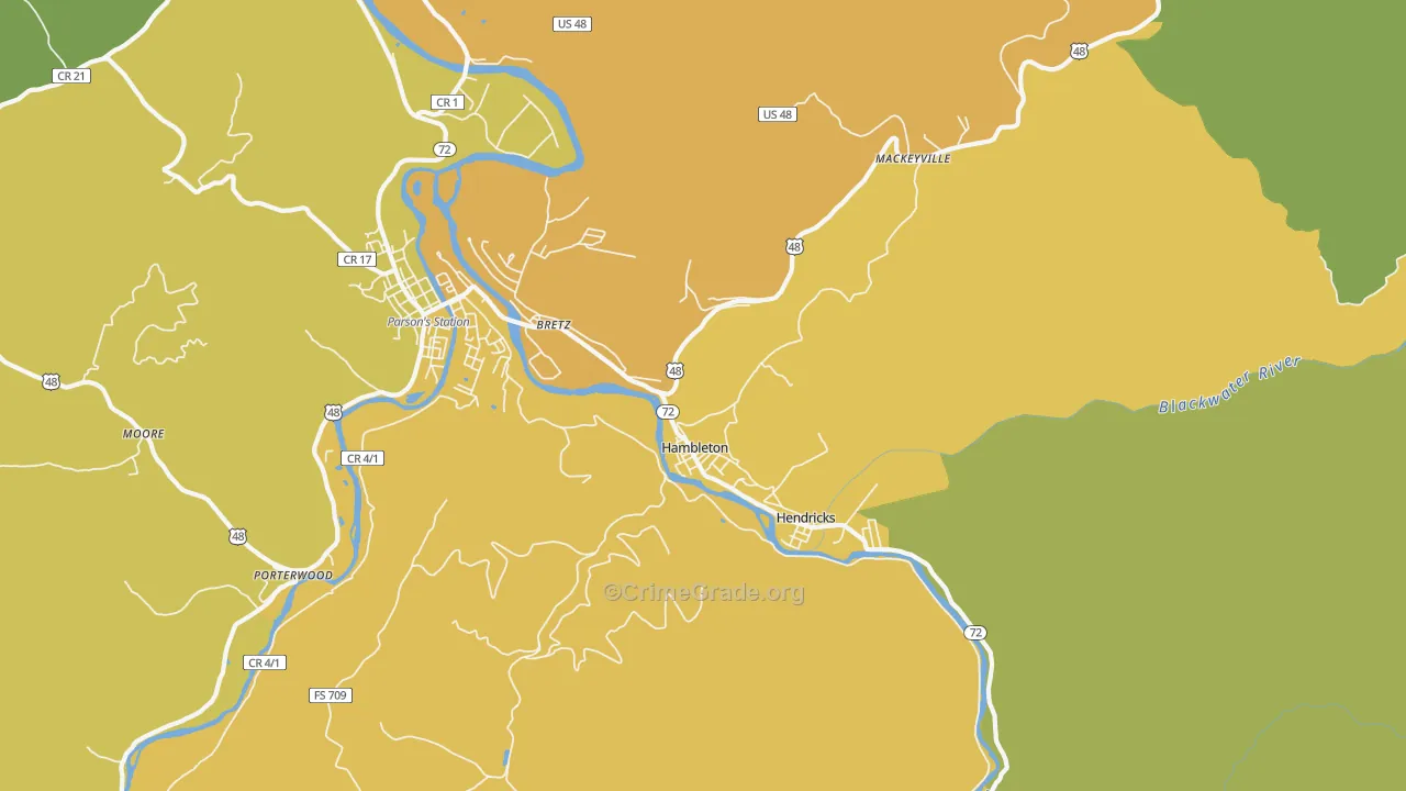 Hambleton, WV Map of Robbery Rates
